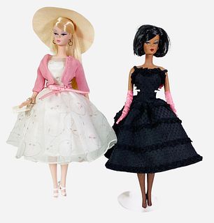 2 Beautiful Silkstone dolls including an AA Lingerie Barbie wearing the beautiful Midnight Mischief, a Silkstone original dress & accessories and she 