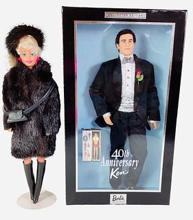 (2) (1) Beautiful knee length black fur coat, hat, purse and boots and under her fur is a non-Mattel dress. Has appraisal paper & more information abo