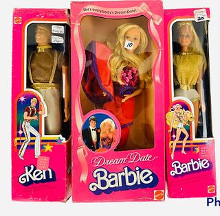 (2) Barbies and (1) Ken. 1st Barbie is Dream Date Barbie, a gorgeous SS face. Dream Date Barbie is loose in her box so the box has been opened at 1 po