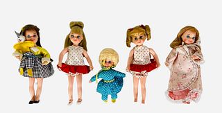 (4) Tutti dolls (1) Tutti is wearing I Am Going To Sleep. (1) Tutti in Clowning Around dress w/ clown doll included. (1) Pig-tailed Buffy in original 