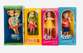 (4) Wonderful Tutti & Friends in their original boxes. (1st) Tutti in a yellow dress & pink box circa 1976. box is in very good condition. (2) Buffy &