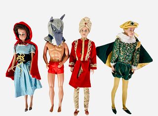 (4) Barbie &amp; Ken in Little Theatre Costumes. Starting with (1) Ken as the Prince who comes with blond flocked hair which is missing at the pillow 