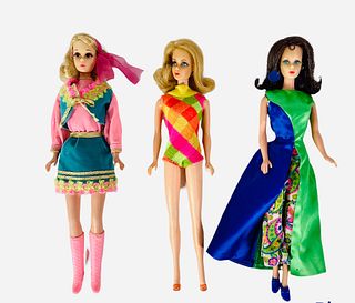 (3) Mod Barbies including (1)Walk Lively Jamie wearing her hair scarf and Gypsy Spirit outfit, . Her right foot has no toes but clicks (3) times on ea
