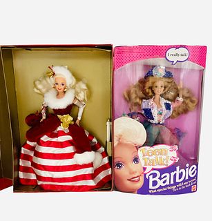 2 Barbies, "Teen Talk" in orginal box with some damage at bottom. "Peppermint Princess" in orginal box with some minor wear.