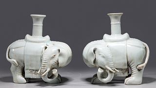 Pair of Chinese Elephant Form Porcelain Candlesticks