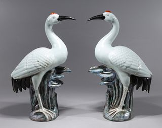 Pair of Chinese Porcelain Crane Statues