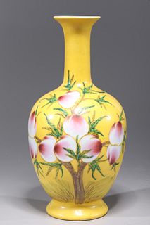 Antique Chinese Yellow Ground Famille Rose Porcelain Vase