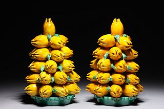 Pair of Chinese Stacked Buddha's Hand Porcelain Fruit Statues