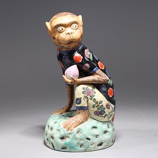 Early 20th Century Chinese Famille Rose Enameled Porcelain Monkey