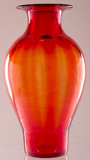 Blenko Modern Ruby Orange Amberina Vase