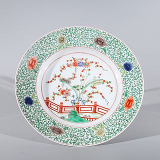 Chinese Famille Verte Enameled Porcelain Charger