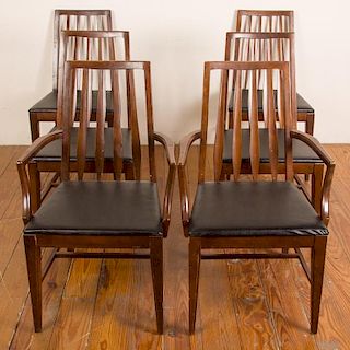 Mid-Century Slat Back Dining Chairs, Six (6)
