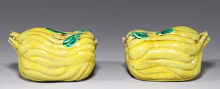 Two Chinese Porcelain Buddha's Hand Fruit Sculptures