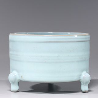 Chinese Blue Glazed Porcelain Tripod Censer