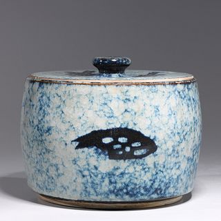 Chinese Blue Glazed Covered Porcelain Jar