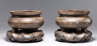 Pair of Chinese Bronze Metal Tripod Censers