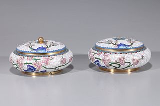 Pair of Chinese Cloisonne Enameled Covered Vessels