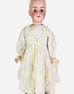 Heinrich Handwerck Simon & Halbig bisque socket head girl. 24" doll with glass sleep eyes with eyelashes, fur eyebrows, pierced ears, open mouth with 
