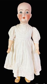 PKammer & Reinhardt Simon & Halbig 117n bisque socket head girl. 24" doll with glass flirty eyes, open mouth with teeth, on jointed composition toddle