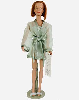16" Tonner Tyler Wentworth Collection doll dressed in sage green peignoir set with matching shoes. Has hand tag. No box.