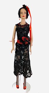 16" Tonner Sydney Chase OOAK 1920" Flapper doll dressed in black lace dressed trimmed in red. In great condition. No box.