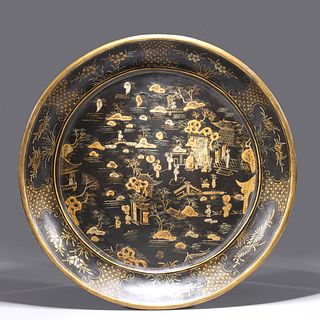 Chinese Gilt Lacquer Wooden Charger