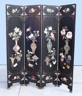 Chinese Carved Wood Four-Panel Folding Screen