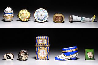 Group of Ten Antique Porcelain & Metal Boxes