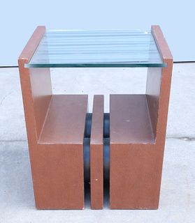 Mid-Century Glass & Leather Wrapped Side Table