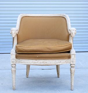 Carved Wood & Upholstered Arm Chair