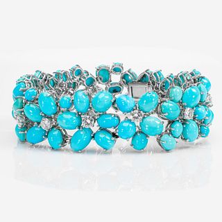 Platinum Turquoise and Diamond Bracelet
