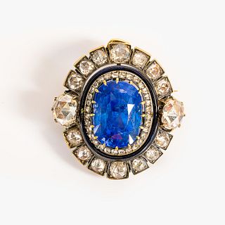 Victorian 18K & Silver Topped Sapphire and Diamond