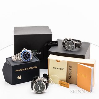 Three Contemporary Wristwatches with Box and Papers