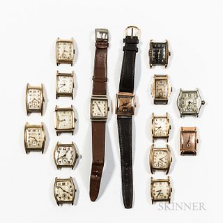 Sixteen American Tank-style Wristwatches