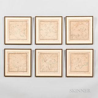 Six Framed 19th Century Engraved Images of Comet Maps