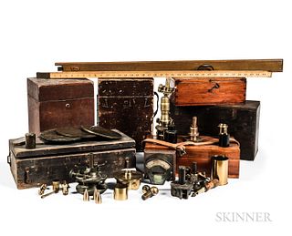 Collection of Surveying Instrument Parts and Boxes.