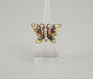 Gold, Diamond, Ruby & Sapphire Butterfly Ring.