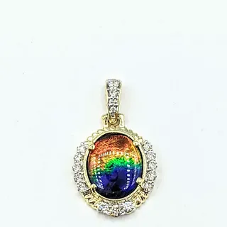 Colorful Ammolite & Diamond Pendant