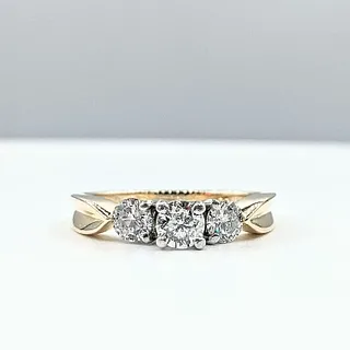 Modern Three-Stone Diamond Engagement Ring - 18K & Platinum