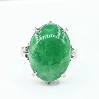 Bright Green Jade & Platinum Cocktail Ring