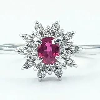 Sophisticated Ruby & Diamond Cluster Ring - Platinum