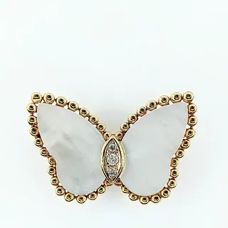 Elegant Diamond & Mother of Pearl Butterfly Brooch - 18K Gold