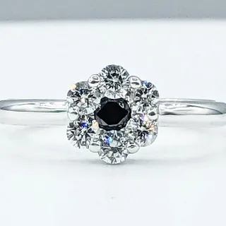 Glittering Black & White Diamond Promise Ring - 18K White Gold