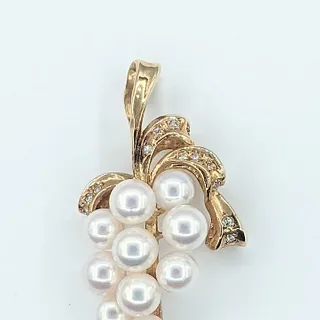 Vintage Cultured Pearl & Diamond Pendant - 18K Gold