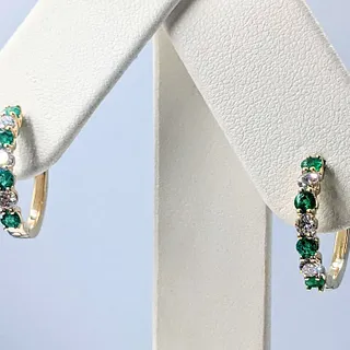 Charming Emerald & Diamond Hoop Earrings - 14K Gold