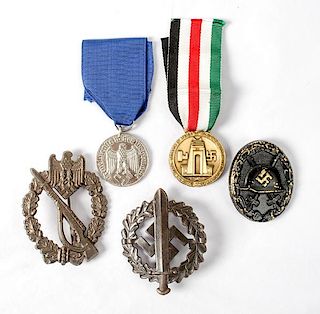 German WWII Medals and Badges, Lot of Five 