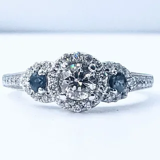 14k White Gold Diamond & Sapphire Halo Ring