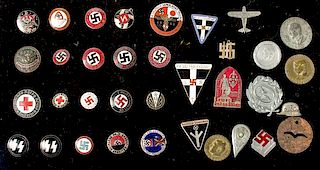 German WWII Party Pins and Tinnies, Lot of Thirty-Five 