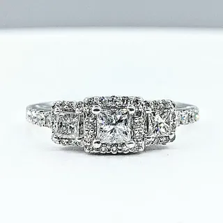 14kw Princess Cut "Past, Present, Future" Engagement Ring