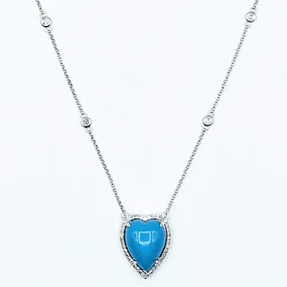 Turquoise & Diamond Heart Necklace - 14K White Gold